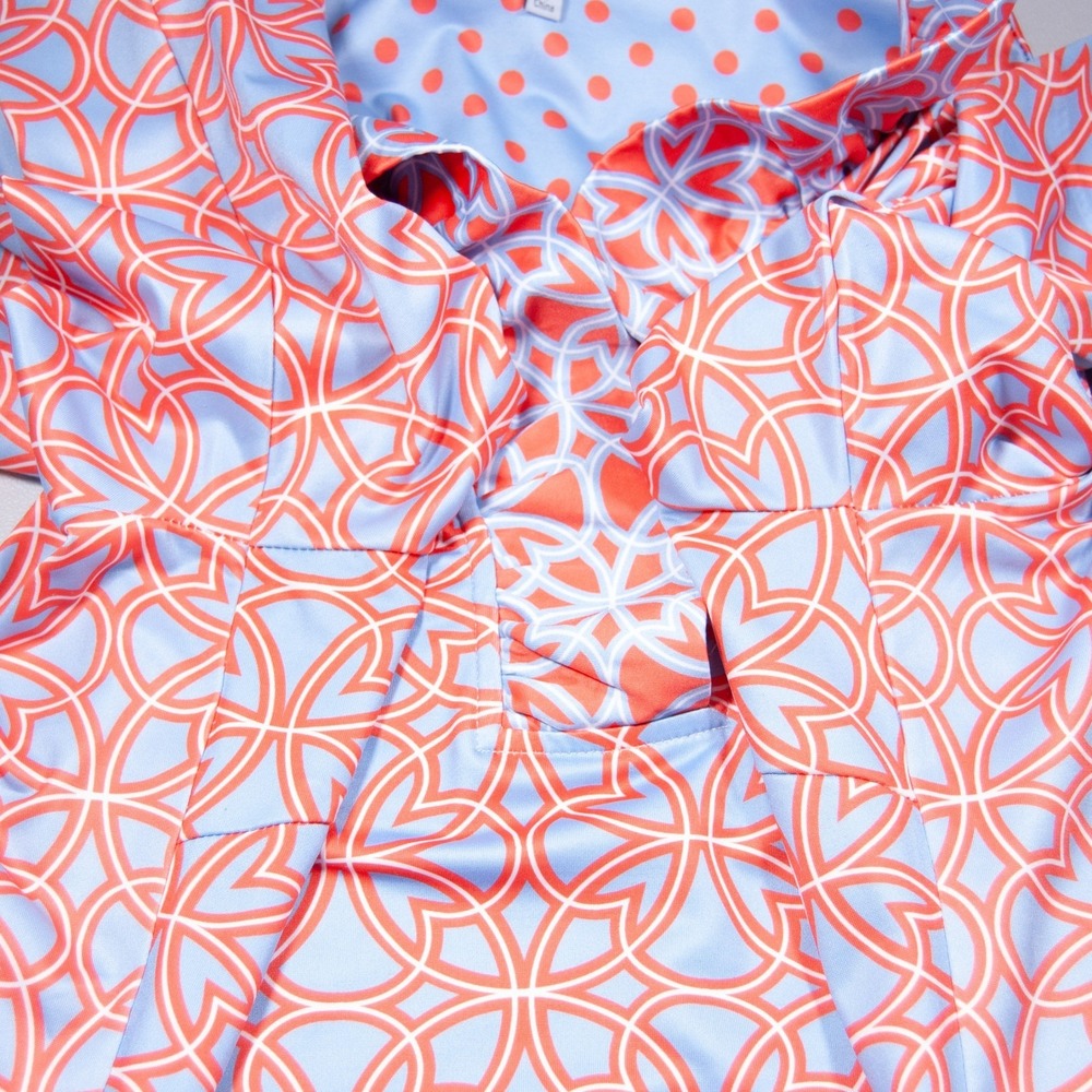 Gretchen Scott Women's Geometric Print 3/4 Sleeve Dress Blue Coral Large - Picture 7 of 10